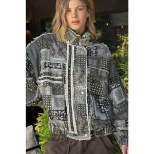 POL Black and Gray Patchwork Bomber Jacket
